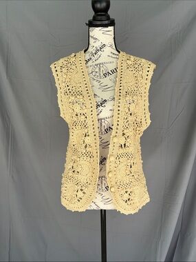 Actif Vintage-Style Crochet Sleeveless Cardigan Vest Boho Cottagecore  Sz S